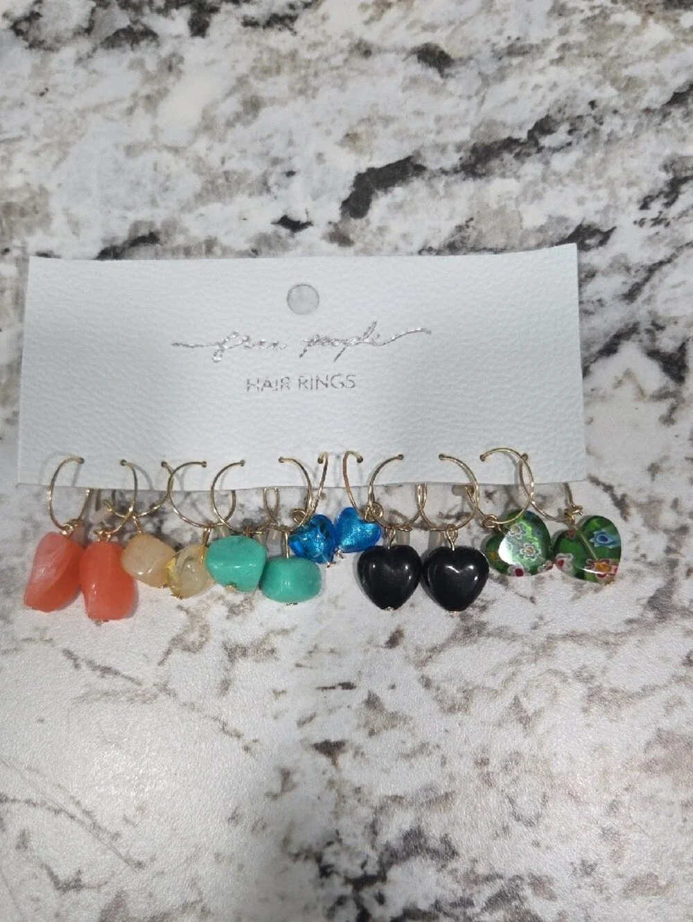 Free People Gold Hoop Hair Rings with Multicolor Stone Charms
